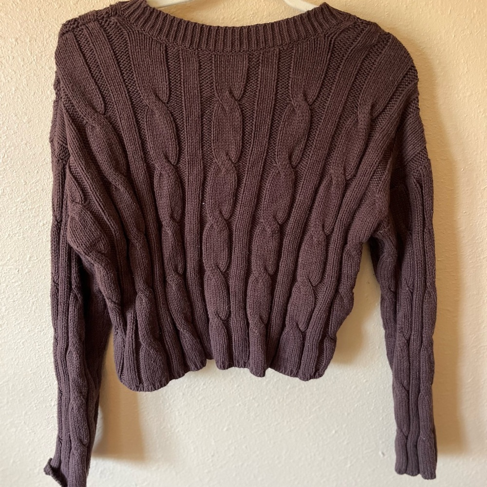 Madewell Chocolate V-Neck Cable Knit Sweater View 2